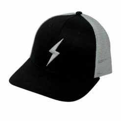 BRUCE BOLT 6-Panel CHROME Series Mesh Snapback Trucker Hat - BLACK W/ SILVER BOLT