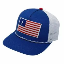 BRUCE BOLT "BOLT And STRIPES FLAG" Patch 5-Panel Mesh Snapback Rope Trucker Hat