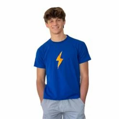 BRUCE BOLT "BOLT" Casual T-Shirt - BLUE W/ORANGE BOLT