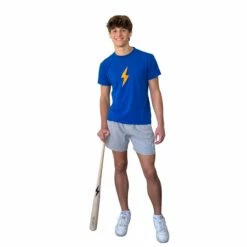 BRUCE BOLT "BOLT" Casual T-Shirt - BLUE W/ORANGE BOLT -Baseball Equipment Sales 2024 bruce bolt bolt casual t shirt blue worange bolt t shirt bruce bolt 684903