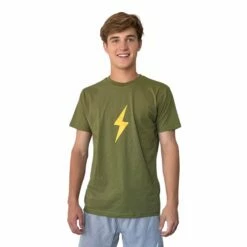 BRUCE BOLT "BOLT" Casual T-Shirt - GREEN W/YELLOW MILITARY BOLT