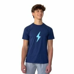 BRUCE BOLT "BOLT" Casual T-Shirt - NAVY W/ BABY BLUE BOLT