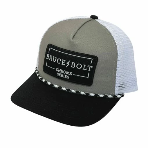 BRUCE BOLT "CHROME Series" Patch 5-Panel Mesh Snapback Rope Trucker's Hat -Baseball Equipment Sales 2024 bruce bolt chrome series patch 5 panel mesh snapback rope truckers hat bruce bolt 583138